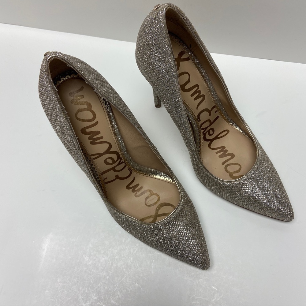 Sam Edelman Silver Glitter Pointed Toe Stiletto Heels | Size 7.5 - Picture 3 of 12